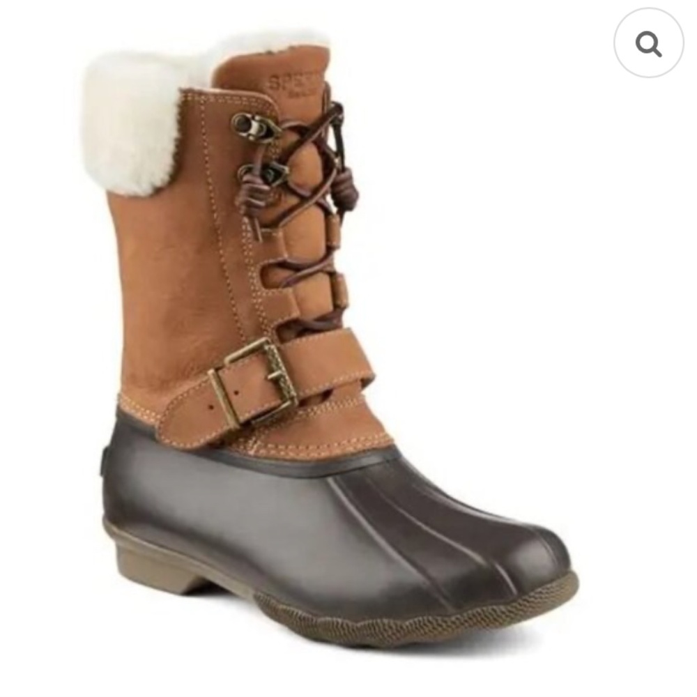 SPERRY Saltwater Misty Women's Duck Boots Tan Suede/Brown Rubber (Fur Lined)